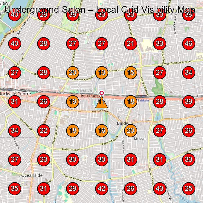 Underground Salon GeoGrid visibility map for Beauty Salon in Baldwin
